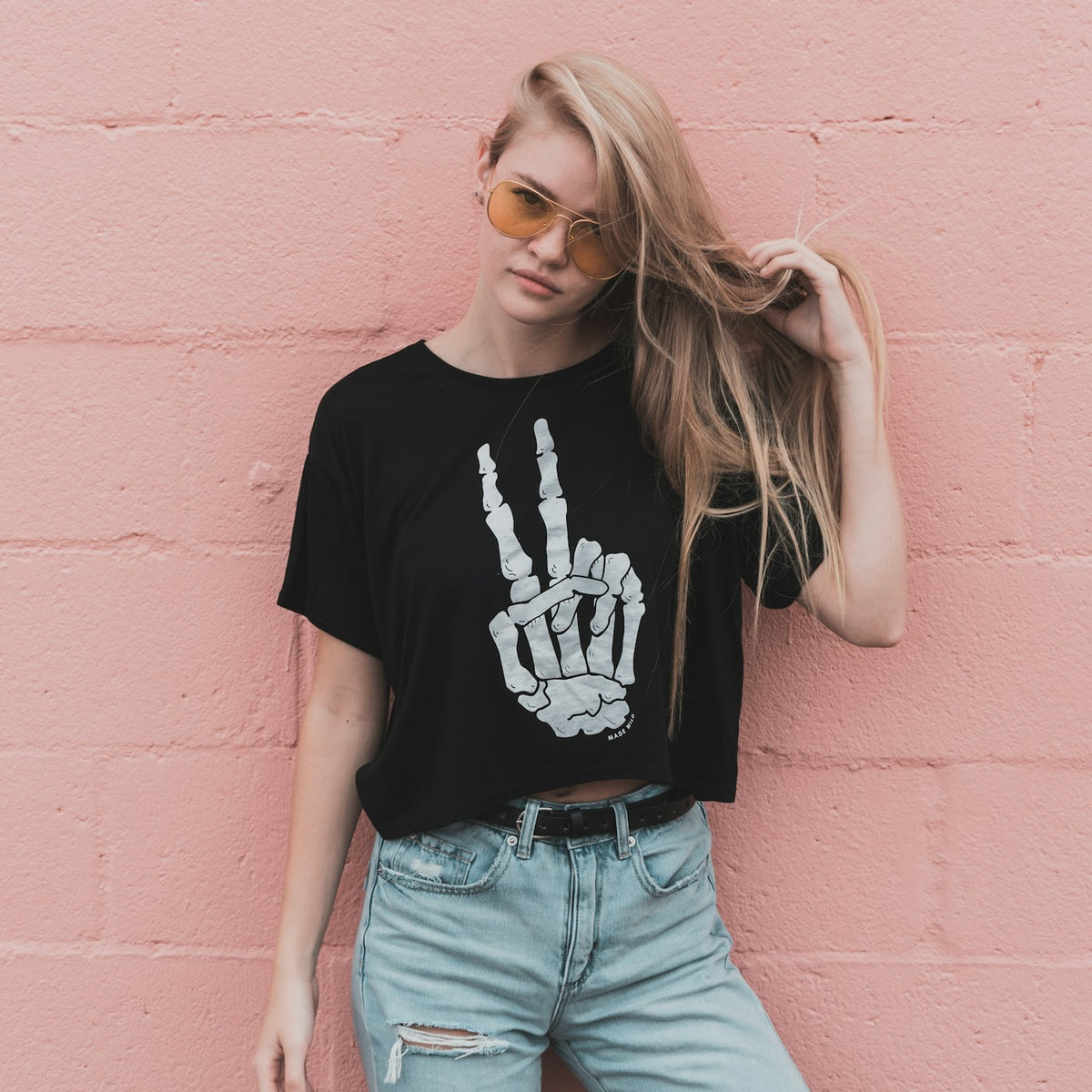 Skeleton Hand Tee — Women's Cut in Faded Black — Void Supply heavyweight tee